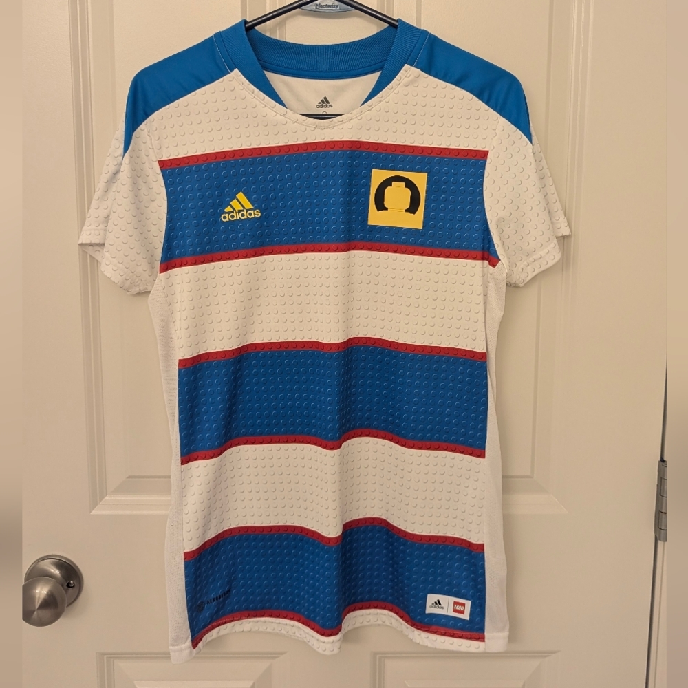 Adidas Blue and White Striped Jersey